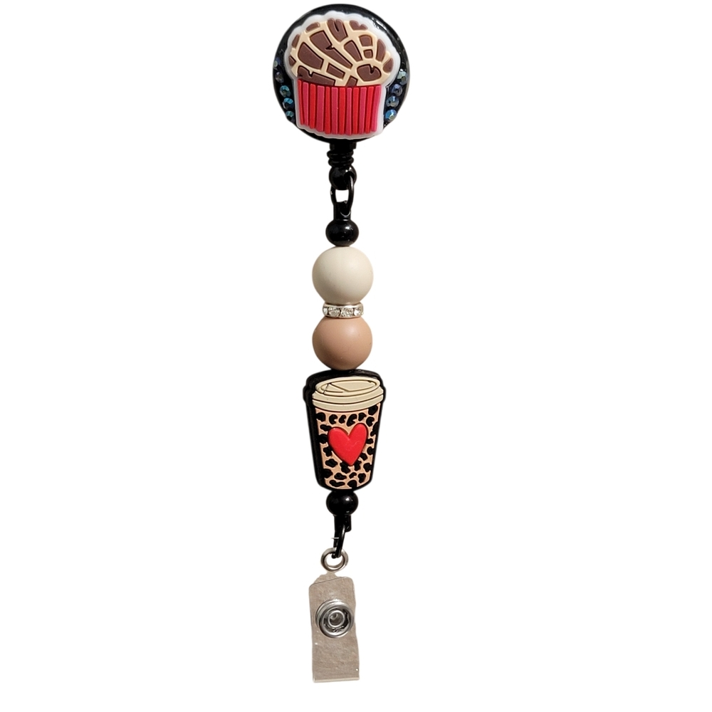 Concha Muffin and Coffee Beaded Badge Reel